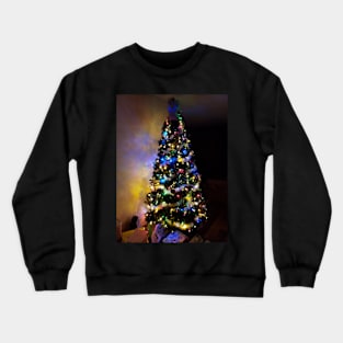 Christmas tree lit for the night Crewneck Sweatshirt